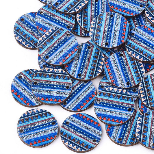 WP0017 - 10 pcs. Dark Blue Boho Wood Circle Flat Connectors – 20mm x 2mm - Hole Size: 1.5mm