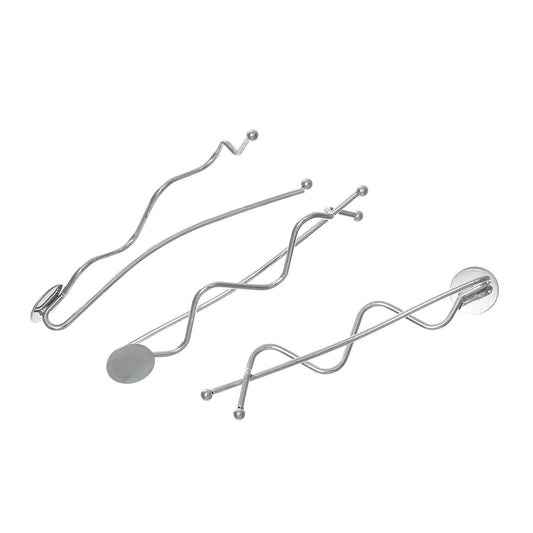 H051 - 10 pcs. - Silver Tone Hair Bobby Pins Cabochons Bezels - 65mm x 16mm (2.56" x 0.63") - 10mm Glue Pad - Flat Tray