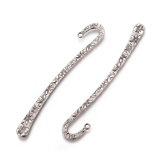 BK-AS1 - 5 pcs. - Antique Silver Flower Metal Bookmark Hooks 124mm (4.9 in) - 12.4 cm - Hole Size: 1.5mm