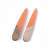 MP0016 - 4 pcs. Orange Resin and Wood Teardrop Flat Pendant - 44mm x 8mm - (1.73" x 0.32") - Great for Earrings and Necklaces!
