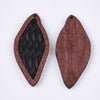 P279 - 4 pcs. Black REAL Leather Cowhide over Wood Dangle Pendants - Rattan - Leaf - 50mm (2") - Great for Earrings or Dangles!