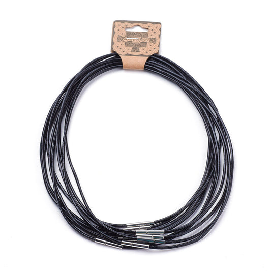 N001 - 2 pcs. Black Cowhide Cord Necklaces - 15.7 inch (40cm) - 304 Stainless Steel Twist Clasps