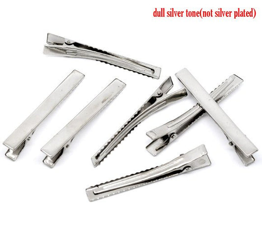H049 - 20 pcs Silver Tone Barrettes Prong Hair Clips - 77mm x 16mm (3.03" x 0.63") - LARGE