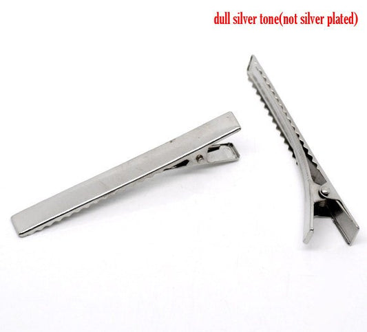H049 - 20 pcs Silver Tone Barrettes Prong Hair Clips - 77mm x 16mm (3.03" x 0.63") - LARGE