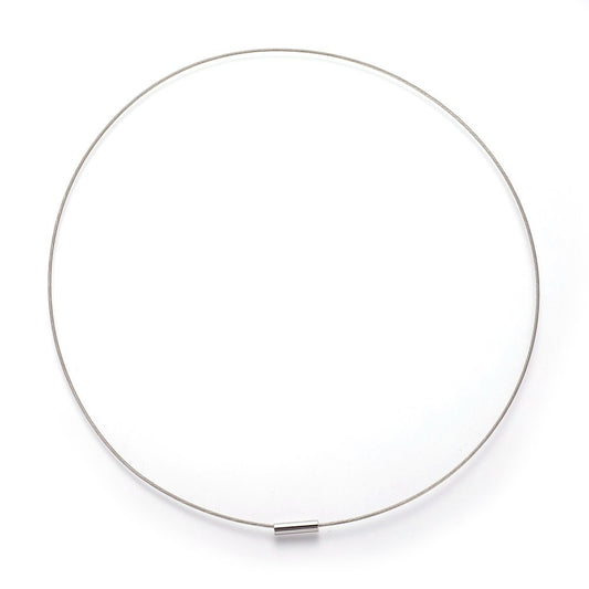 N052 - 10 pcs. Steel Memory Wire Choker Coated Necklaces with Silver Magnetic Clasp - 18 inch - 1mm - THICK - Silver Tone - HIGH QUALITY - 46cm