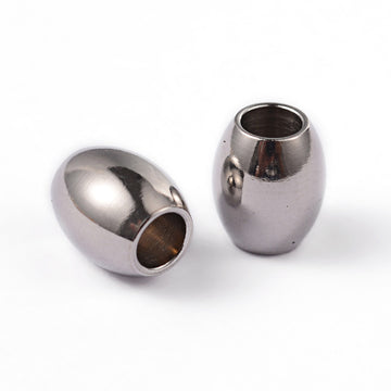 BD805 - 5 pcs. - 202 Stainless Steel Silver Tone Oval Barrel Spacer Beads - 7mm x 6mm - Hole Size: 3mm - Tarnish Resistant