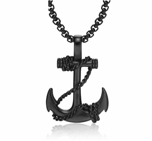 N093 - 1 pc. Titanium Steel Black Chain Link Necklace - 316L Steel Anchor Rope Cross - 55cm (21.65")