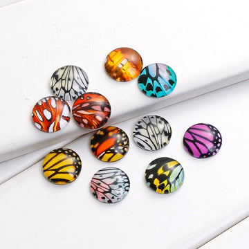 CA416 - 10 pcs Circle Colorful Butterfly Glass Round Dome Seals Tiles Cabochons - 12mm - Assortment