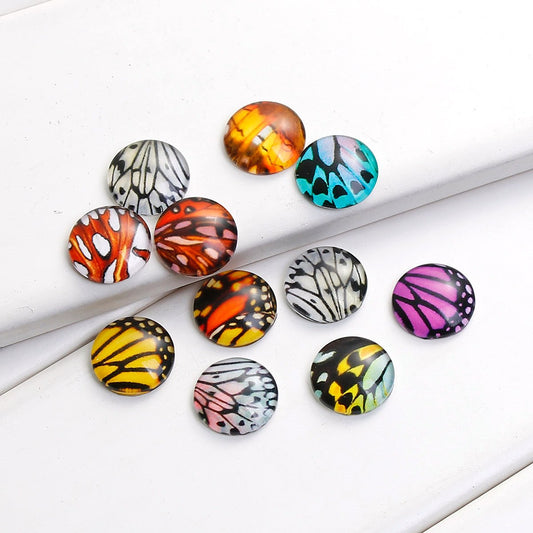 CA416 - 10 pcs Circle Colorful Butterfly Glass Round Dome Seals Tiles Cabochons - 12mm - Assortment