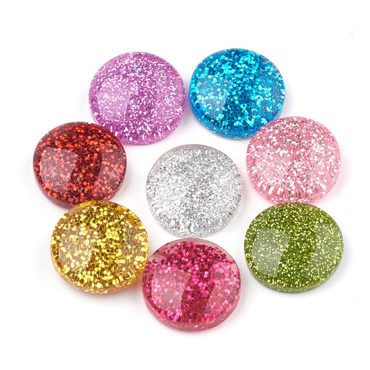 CA910 - 10 pcs Druzy Resin Embellishment Cabochons - 14mm - Glitter Style - Assortment - Solid - 4.7mm Thick