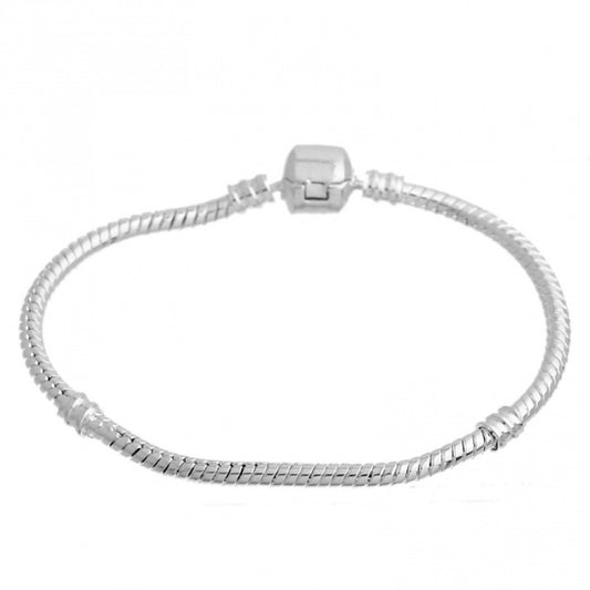 B109 - 4 pcs. Silver Plated European Snake Chain Bracelets - Snap Clasp - 16cm (6.3") - 3mm Thick - Small Wrists