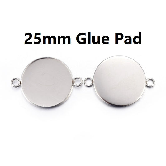 P639 - 5 pcs. 304 Stainless Steel Silver Tone Circle Round Bezel Cabochon Cameo Connector Tags Trays - 25mm Glue Pad (1 inch) - Tarnish Resistant!