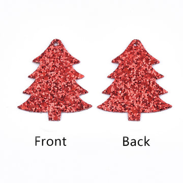 P681 - 10 pcs. Red Glitter Faux Leather Dangle Charms Pendants - Christmas Tree - 55mm (2.17") - Great for Light Earrings - Double-Sided