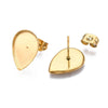 E809 - 10 pcs. 304 Stainless Steel Gold Earring Posts with 316 Stainless Steel Pins and Backs - Teardrop - 14mm x 10mm Glue Pad Setting