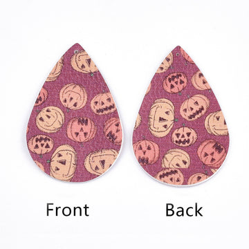 P224- 10 pcs. Pink Red Faux Leather Dangle Charms Pendants - Teardrop - Halloween - 56mm (2.2") - Great for Earrings or Dangles! Double-Sided - E