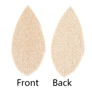 P441 - 10 pcs Light Gold Faux Leather Dangle Charms Pendants - Feather - Glitter - 73mm (2.9") - Great for Light Earrings and Dangles! Double Sided