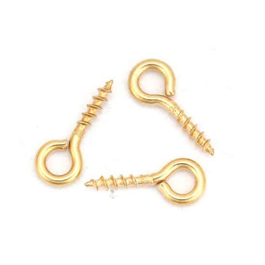 BA061 - 100 pcs. 304 Stainless Steel Gold Plated Screw Eyes Bails Top Drilled - 8mm x 4mm - Tarnish Resistant!