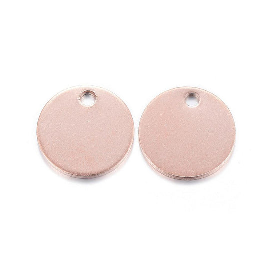 P468 - 10 pcs. 304 Stainless Steel Rose Gold Plated Round Circle Stamping Tags - 12mm - Hole Size: 2mm