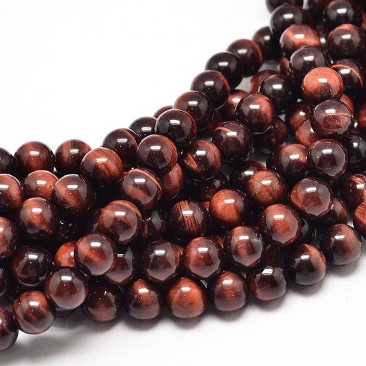 BD430 - 45 pcs Tiger Eye Black and Orange Red Swirl Round Loose Beads - 8mm - Hole Size: 1mm - 14" Strand