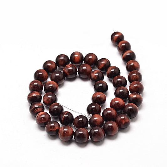 BD430 - 45 pcs Tiger Eye Black and Orange Red Swirl Round Loose Beads - 8mm - Hole Size: 1mm - 14" Strand