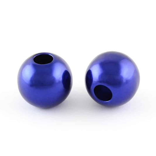 BD828 - 100 pcs Blue Smooth ABS Plastic Ball Spacer Beads - 12mm - Large Hole: 5mm - Fits European Cords and Paracord!