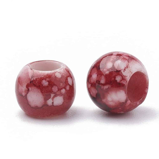 BD838 -100 pcs Acrylic Assortment of Colors Smooth Ball Spacer Beads - 10mm - Large Hole: 4.4mm - Blotchy Style - Fits European Cords and Paracord!