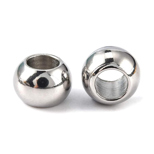 BD840 - 20 pcs 201 Stainless Steel Silver Ball Spacer Beads- 8mm x 6mm - Hole: 4.5mm - Silver - Tarnish Resistant!