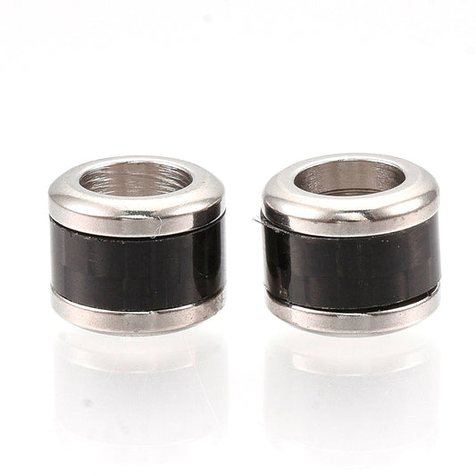BD846 - 5 pcs 304 Stainless Steel with Black Metal Smooth Drum Column Spacer Beads - 10mm - Large Hole: 6mm - Fits European Cords and Paracord!