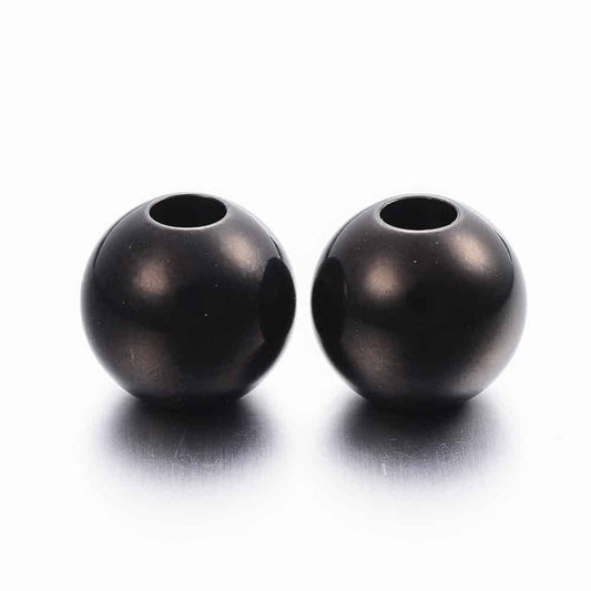 BD847 - 10 pcs 304 Stainless Steel Ball Spacer Beads- 12mm x 11mm - Hole: 3.9mm - Black - Tarnish Resistant!