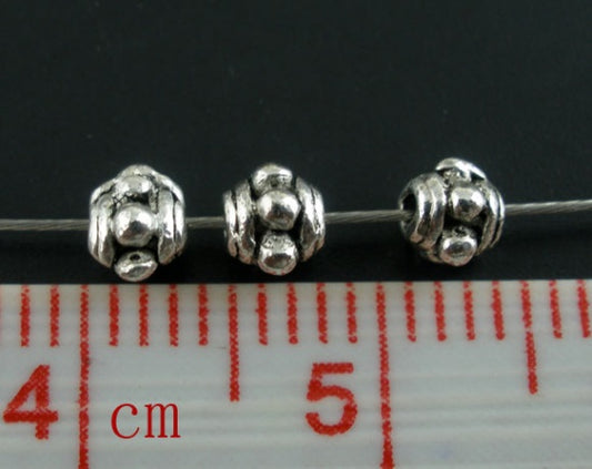 BD848 - 4mm - 300 pcs. Antique Silver Star Textured Spacer Beads - Hole: 1.1mm