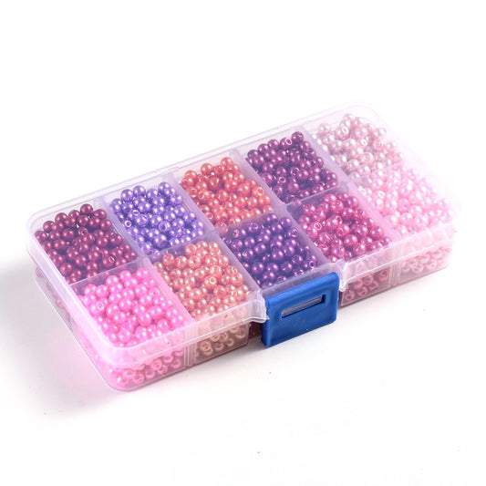 BD842 - 200 Beads - 8mm Assortment Box of Glass Pearl Imitation Round Beads - Hole Size: 1mm - 10 Colors! Pinks