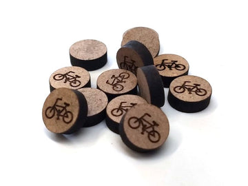 WP0012 - 10 pcs Wood Engraved Cabochons - Bicycle- 12mm - Flat Coin Circle