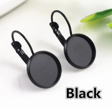 E963 - 10 pcs. Black Earring Clips Settings Lever Back Bezels Cabochons - 16mm Glue Pad Setting