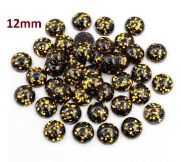 RC0071 - 10 pcs Druzy Resin Embellishment Cabochons - 12mm - Glitter Style - Black and Gold