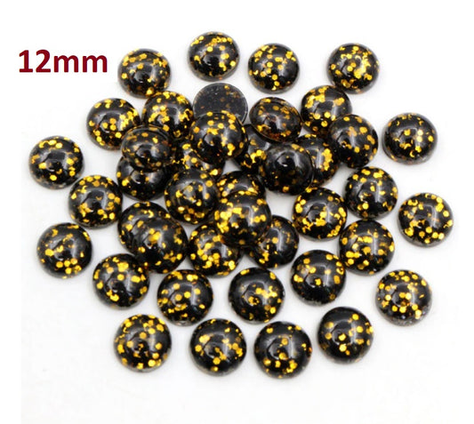 RC0071 - 10 pcs Druzy Resin Embellishment Cabochons - 12mm - Glitter Style - Black and Gold