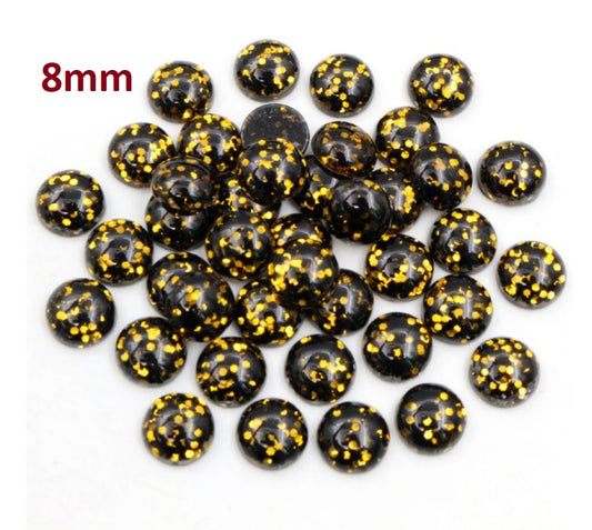 RC0069 - 10 pcs Druzy Resin Embellishment Cabochons - 8mm - Glitter Style - Black and Gold
