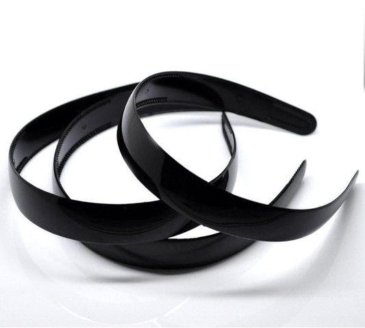 H060 - 6 pcs. - Black Plastic Headbands - 25mm (1 inch wide) - 380mm (15 inch long) - Wide