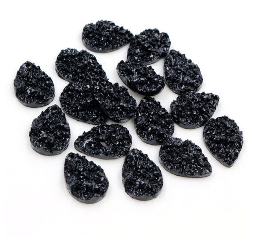 RC0065 - 10 pcs Druzy Resin Embellishment Cabochons Black - 18x13mm - Teardrop - 18mm x 13mm - 3mm Thick