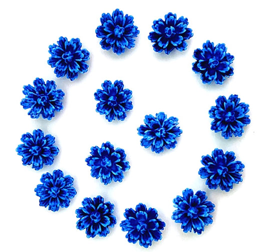 RC0081 - 10 pcs Resin Cabochons - 10mm - Rose Flower Design - Blue Multicolor - Fit on 8mm flat settings!