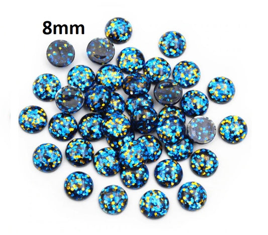 RC0072 - 10 pcs Druzy Resin Embellishment Cabochons - 8mm - Glitter Style - Blue and Gold