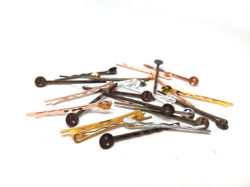 H022 - 50 pcs. Assortment of Bobby Pins - 8mm Glue Pad - Ripple Pattern - 52mm x 8mm (2" x 0.3") - 6 Colors