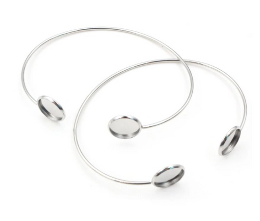 B114 - 4 pcs. 316 Stainless Steel Open Cuff Adjustable Bangle Bezel Bracelet - 2 Settings - 12mm Glue Pad