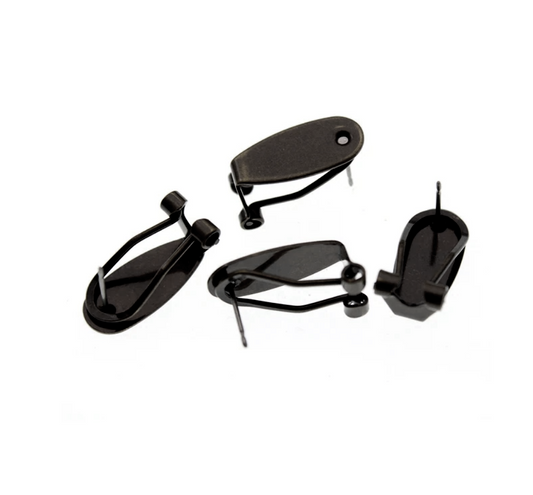 E640 - 10 pcs. (5 pairs) Gunmetal Fingernail Earring Posts/Bases/Studs/Settings with Rubber Backs - 20mm x 9mm