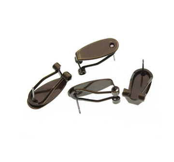 E641 - 10 pcs. (5 pairs) Antique Bronze Fingernail Earring Posts/Bases/Studs/Settings with Rubber Backs - 20mm x 9mm