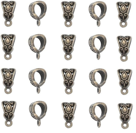 BA051 - 10 pcs. Antique Bronze Dangle Triangle Filigree Slider Spacer Bails with Loop - 14mm X 8mm - Fits European Cords