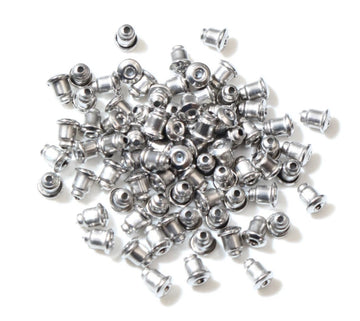 E321 - 100 pcs 304 Stainless Steel Earring Stoppers - 6mm x 5mm - Ear Nuts - Bullet Design