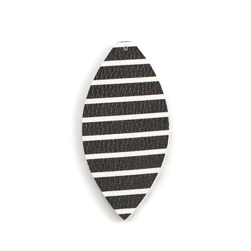 P221 - 10 pcs. Black with White Stripes Faux Leather Dangle Charms Pendants - Marquise - 68mm (2.7") - Great for Earrings and Dangles! Double Sided
