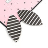 P221 - 10 pcs. Black with White Stripes Faux Leather Dangle Charms Pendants - Marquise - 68mm (2.7") - Great for Earrings and Dangles! Double Sided