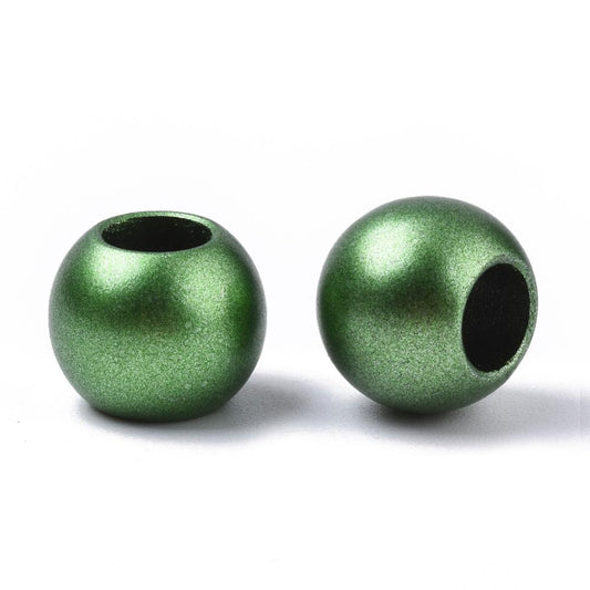 BD535 - 75 pcs Green Matte Acrylic Smooth Ball Spacer Beads - 12mm - Large Hole: 6mm - Fits European Cords and Paracord!