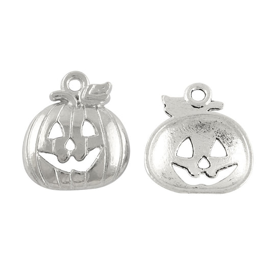 P556 - 30 pcs. Antique Silver Halloween Pumpkin Charms Pendants - 18mm x 16mm
